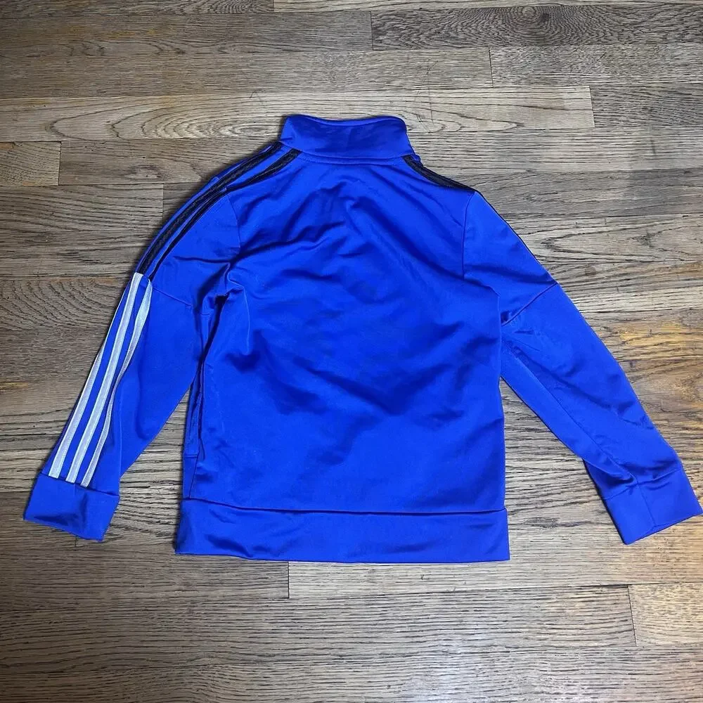 Adidas Boys Track Jacket Size 6 Zip Up Black Camo Blue White 3 Stripes Logo Kids